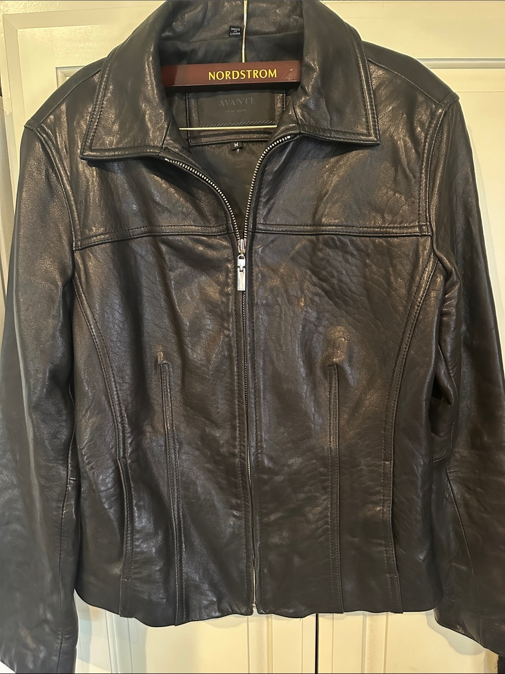 Avanti Men's Black Leather Zip Jacket with Stand Collar